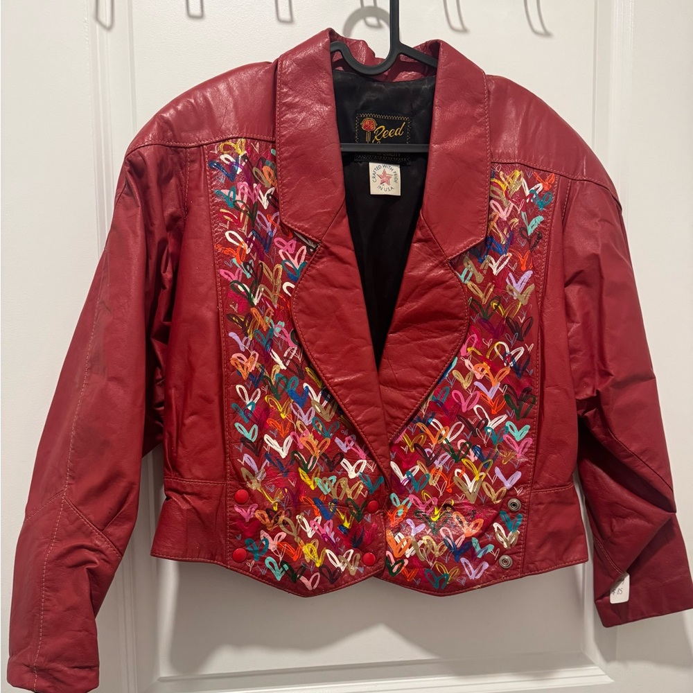 Vintage Reed Hand-Painted Leather Bomber Jacket – Red